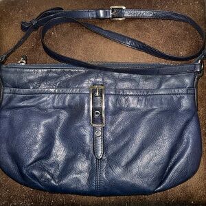 b. makowsky Navy Leather Crossbody with Buckle Accent